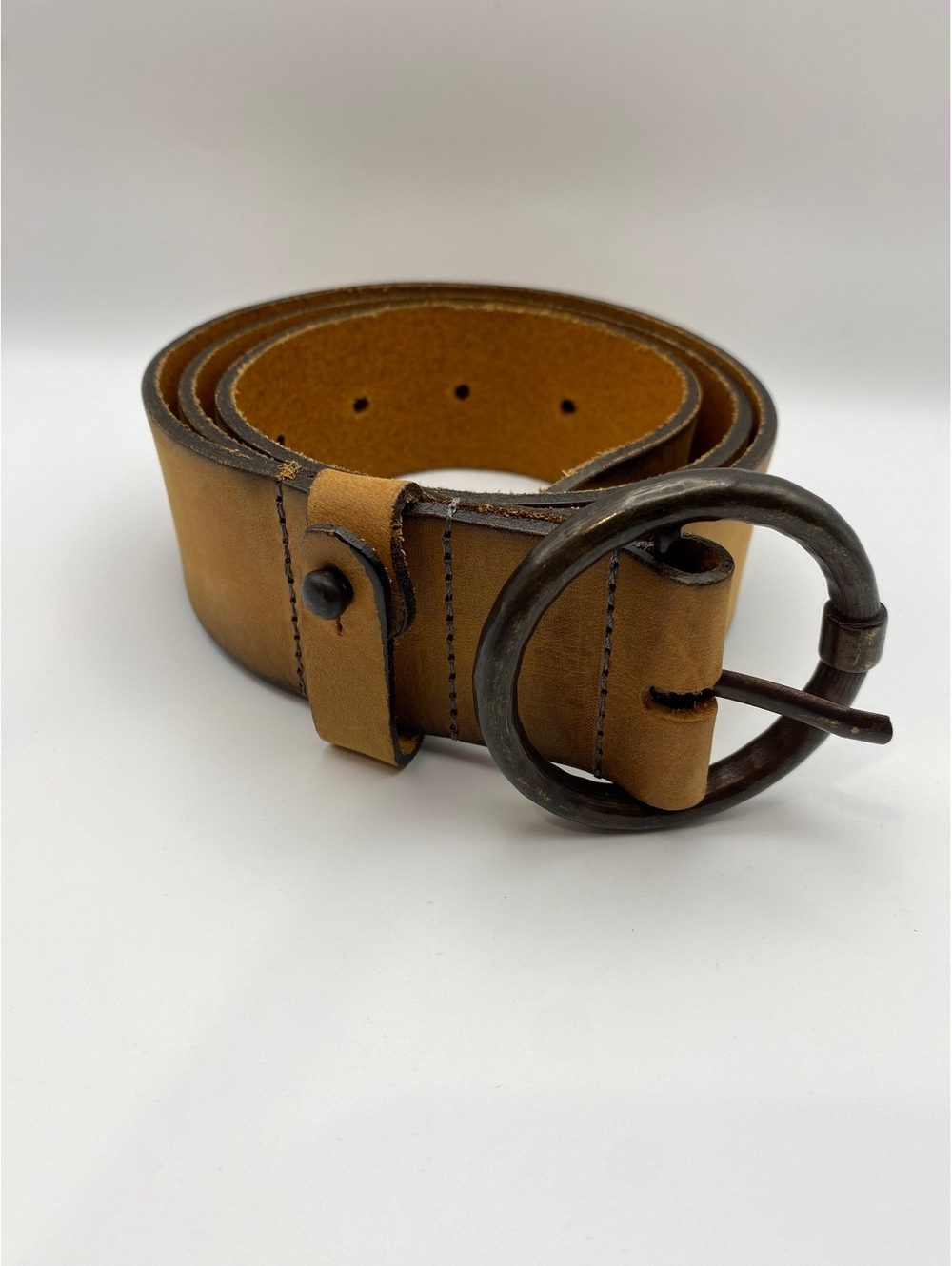 Amsterdam Heritage Brown Leather Belt with Round Metal Buckle